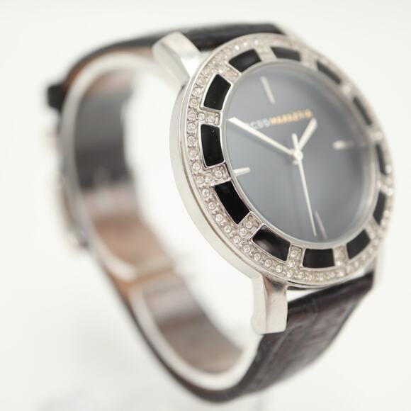 BCBG MAXAZRIA 38mm Black Watch Gem Glitz Bezel Black Leather with New Battery main image 7